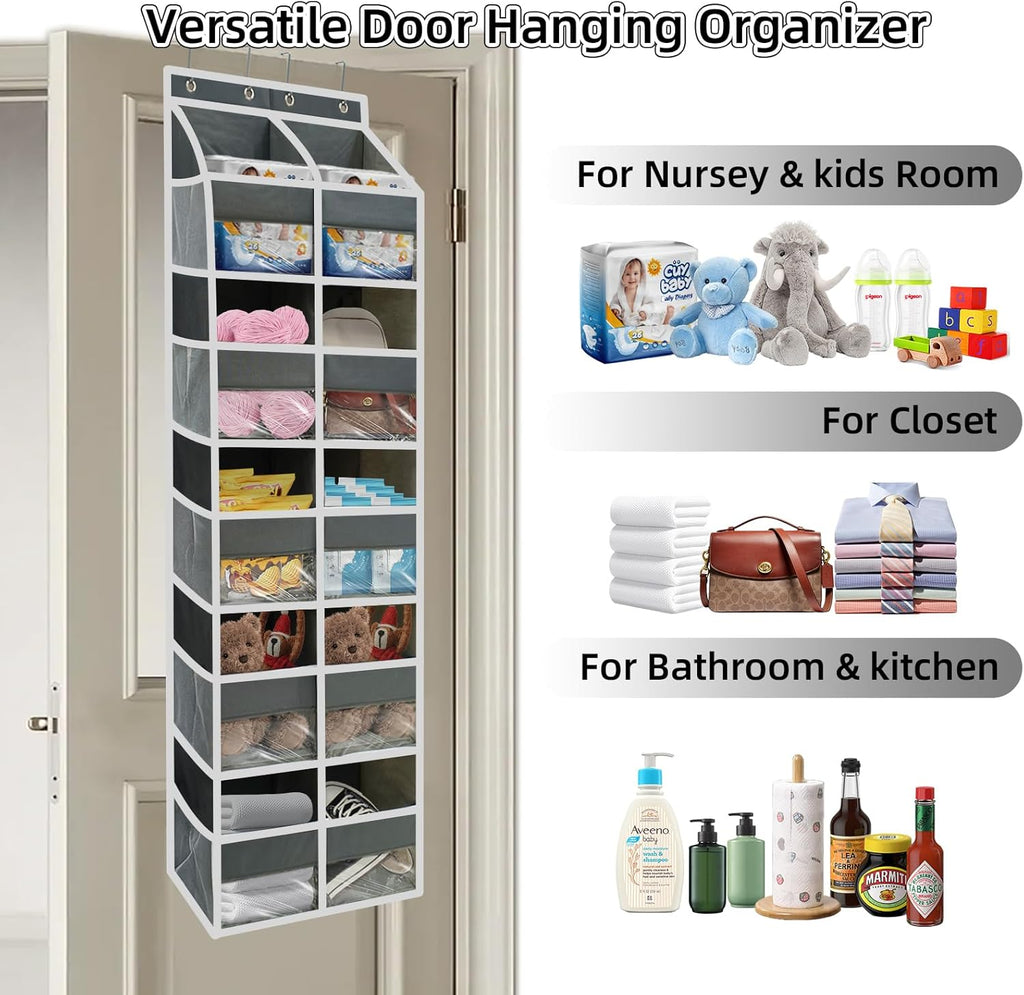 5-Tier Heavy Duty Over the Door Organizer with 10 Compartments - 600D Oxford Cloth Large Behind Door Storage for Closet, Nursery, Bedroom, Pantry, Diaper & Toy Organizer (Gray)