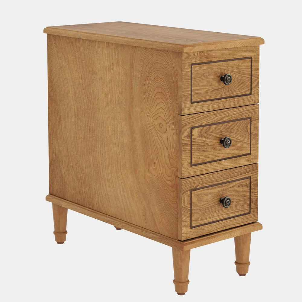 Tribesigns Solid Wood End Table, Fully Assembled Narrow Side Table with Drawe...