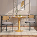 Mid Century Modern Dining Chairs Set of 2 with Rattan Backrest,Velvet Upholstered Accent Kitchen & Dining Room Chairs with Sturdy Metal Frame,Gray