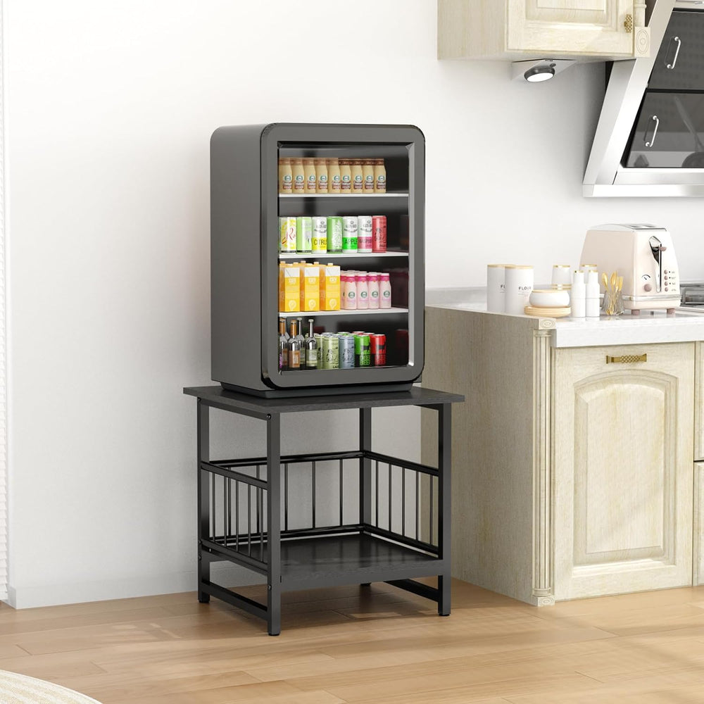 End Table, Industrial Side Table with 2-Tire Storage Shelf, 180LBS Mini Fridg...