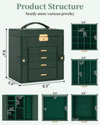 TORIBIO Jewelry Box for Women, Leather Jewelry Organizer with Mirror & Lock, 5-Tier Jewelry Storage Organizer with 4 Drawers for Girls/Women/Mothers, Necklace Earring Bracelets Holder Organizer