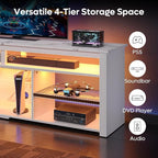 Bestier TV Stand for 75 inch TV, Tall LED Entertainment Center with Adjustable Shelf, Gaming TV Console with Storage for PS5, Modern TV Cabinet for Living Room Bedroom, White Marble