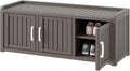 KAMABOKO Shoe Storage Cabinet Waterproof UV-Resistant, Entryway Storage Bench Indoor Outdoor with 3 Barn Doors, Adjustable Shelves for Entryway, Bedroom, Hallway,Living Room(Grey)