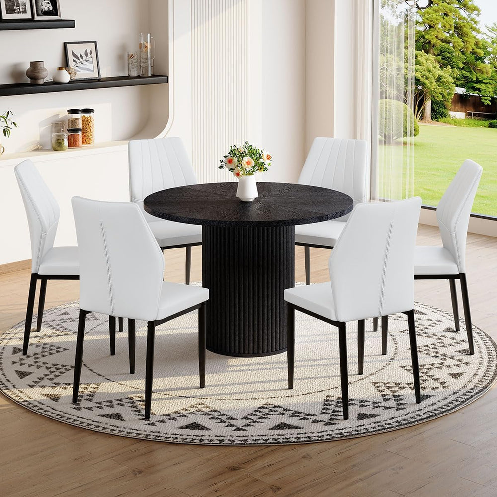 Round Dining Table Set for 6, Black Kitchen Table Set for 6 with 42''...