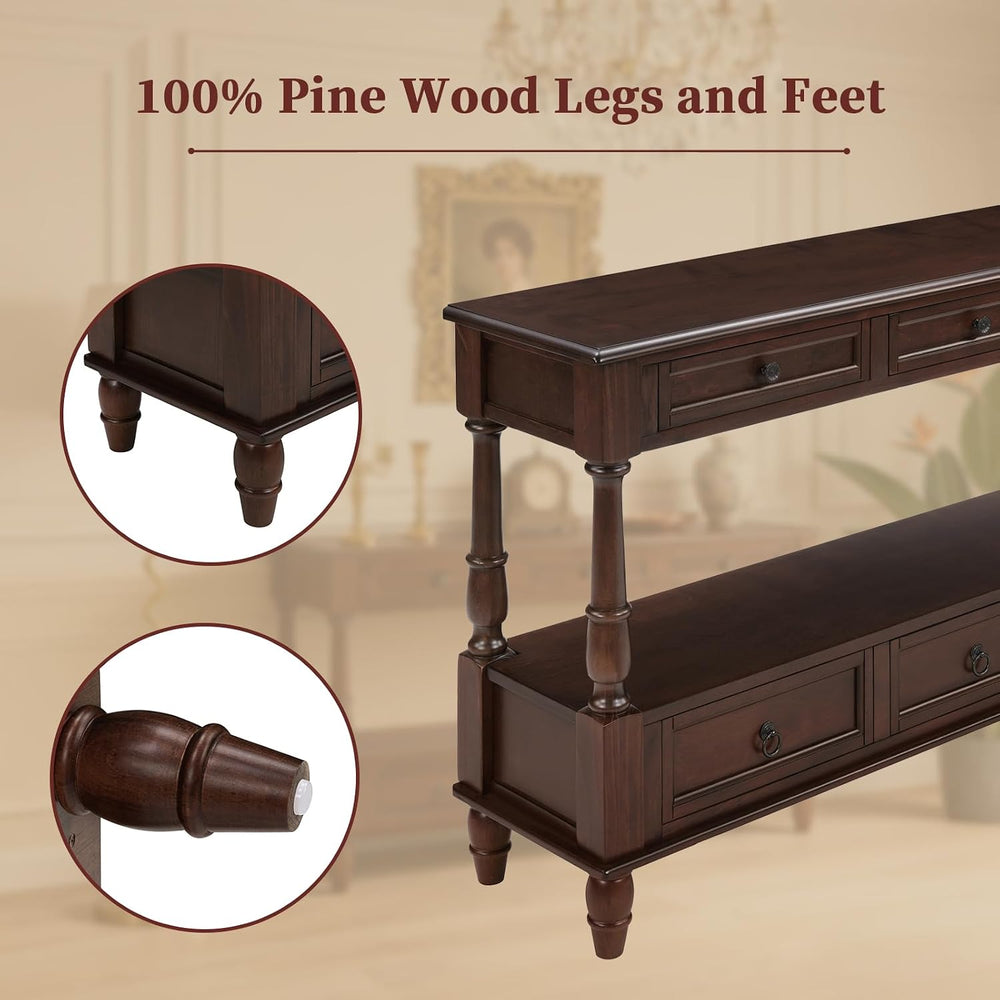 Vintage Solid Wood Console Table with 6 Drawers - 54" Hallway Sofa Table...