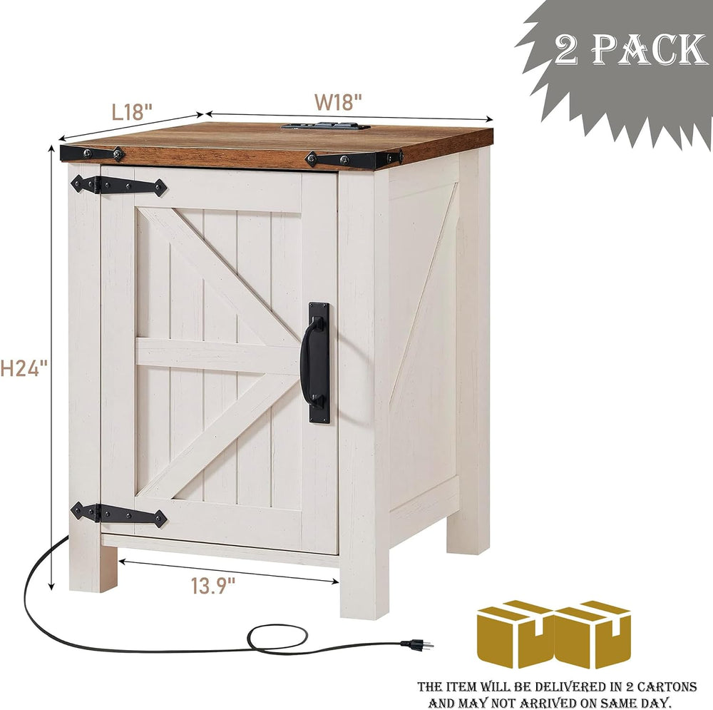 OKD Farmhouse Nightstand Set of 2 with Charging Station, 18 Inch Rustic End T...