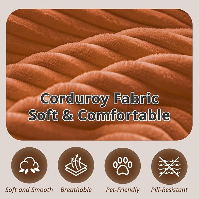 108" L-Shaped Boneless Couch, High Seat Modular Sectional Sofa with Moveable Ottoman, Corduroy Cloud Couches for Living Room, No Assembly, Ship in a Box, Orange | Modular Flexibility