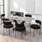 Black Boucle Dining Chairs Set of 2, Upholstered Dining Room Chairs with Black Metal Legs, Round Modern Dining Chair for Dining Room, Kitchen