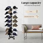 7-Tier Rotating Hat Display Rack Stand – Freestanding Metal Hat Organizer with 35 Cap Holders, Adjustable Height & Rolling Base, Space-Saving Standing Hat Rack for Baseball Caps, Cowboy Hats, Stores