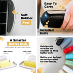 Butter Hub Extra Large Butter Dish with Lid and Knife, European Size Magnetic Butter Keeper, Easy Scoop, No Mess Lid, Plastic, Dishwasher Safe (Grey),European / 2 Sticks