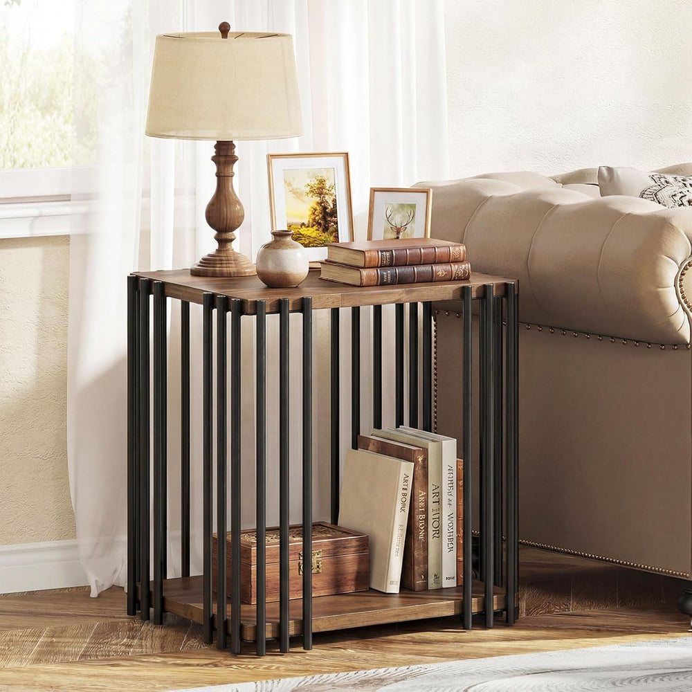 Giantex 2-Tier Wood Side Table - Narrow Sofa Couch End Table with Open Storag...