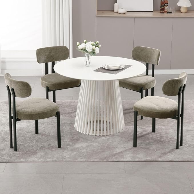 LukeAlon Chenille Dining Chairs Set of 2, Modern Upholstered Armless Kitchen Chairs with Black Metal Legs Curved Back Dining Room Chairs Reception Chair for Living Room Office, Green