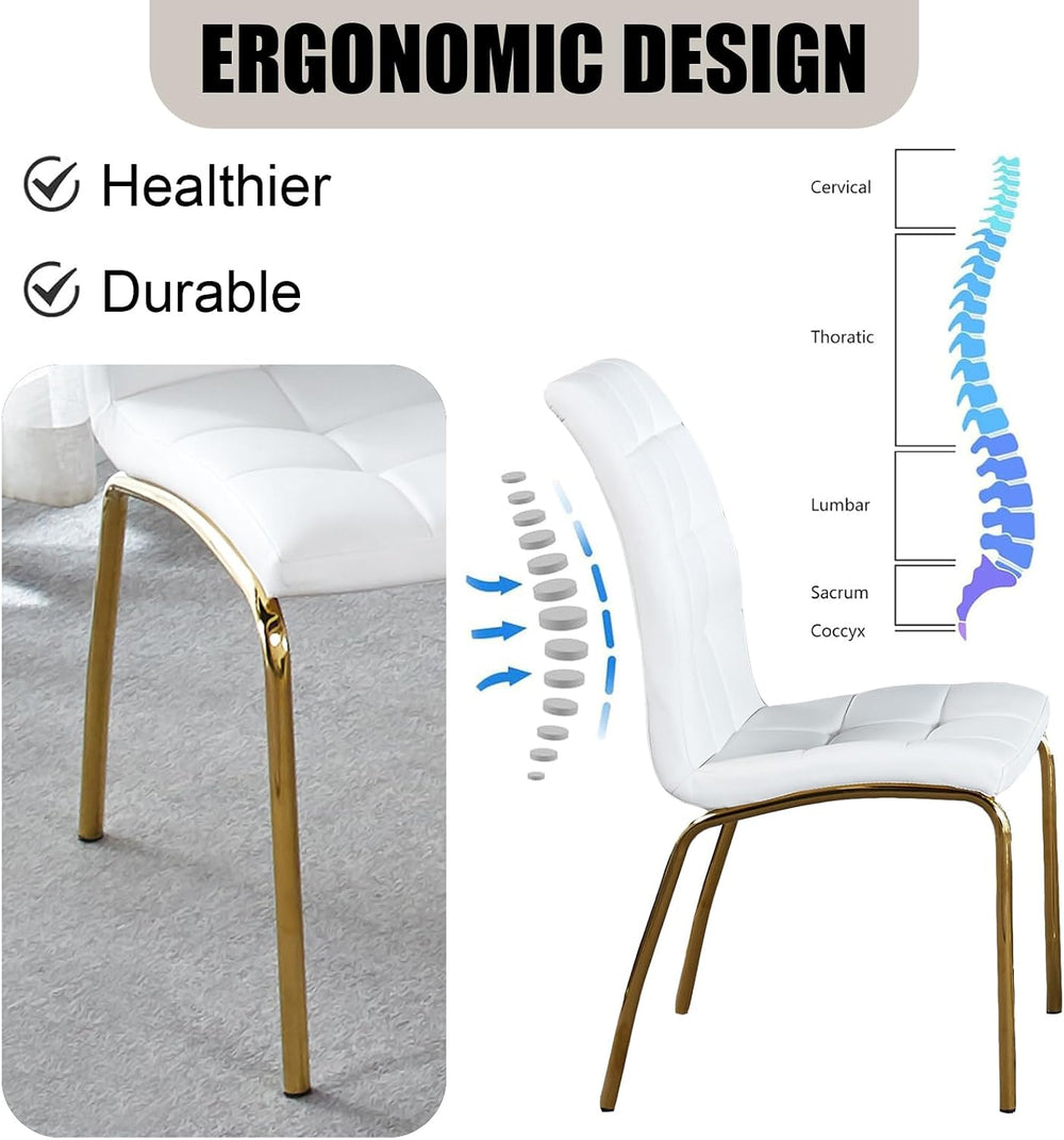 Faux Leather Dining Chairs - Set of 4, Modern White Dining Room Chairs with G...