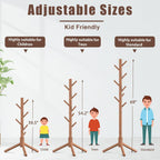 Haddockway Wooden Coat Rack Stand with 8 Hooks New Zealand Pine 3 Adjustable Coat Standing Tree Easy Assembly for Coats, Hats, Scarves and Handbags for Entryway, Hallway, Bedroom, Office