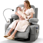 MAMAZING Lullapod Power Nursery Rocking Chair with HugAssist Armrest | Triple Motor Power Nursing Recliner with 270° Swivel Glider & Quiet Rocking, Dual Charging Ports & Built-In Storage