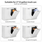 JAXPETY Double Tilt Out Trash Cabinet, Kitchen Hidden Garbage Can with Negative Ion & Deodorizing Function,Free Standing Recycling,Dog Proof 10 Gallon Trash Bin Cabinet for Bathroom, Living Room