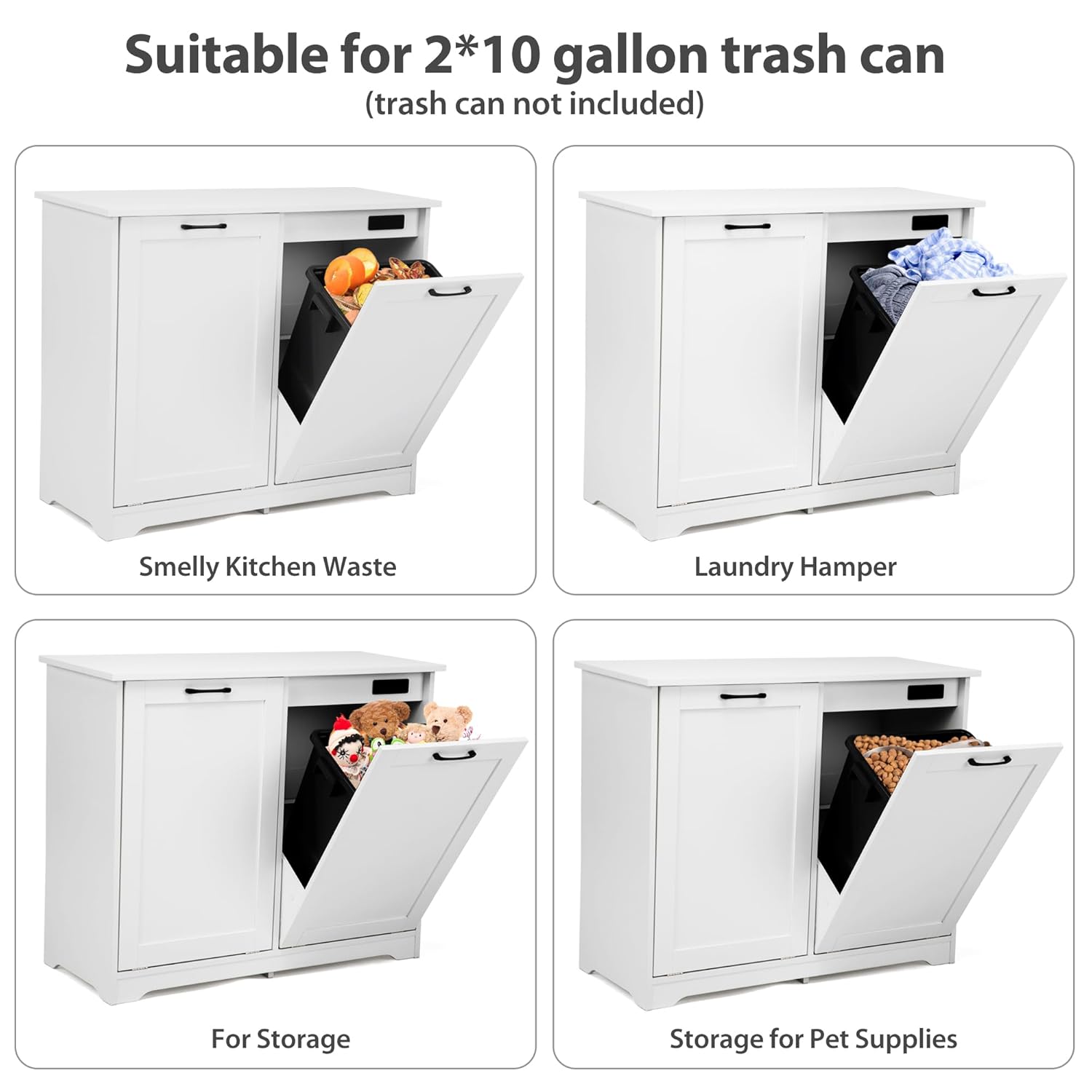 JAXPETY Double Tilt Out Trash Cabinet, Kitchen Hidden Garbage Can with Negative Ion & Deodorizing Function,Free Standing Recycling,Dog Proof 10 Gallon Trash Bin Cabinet for Bathroom, Living Room