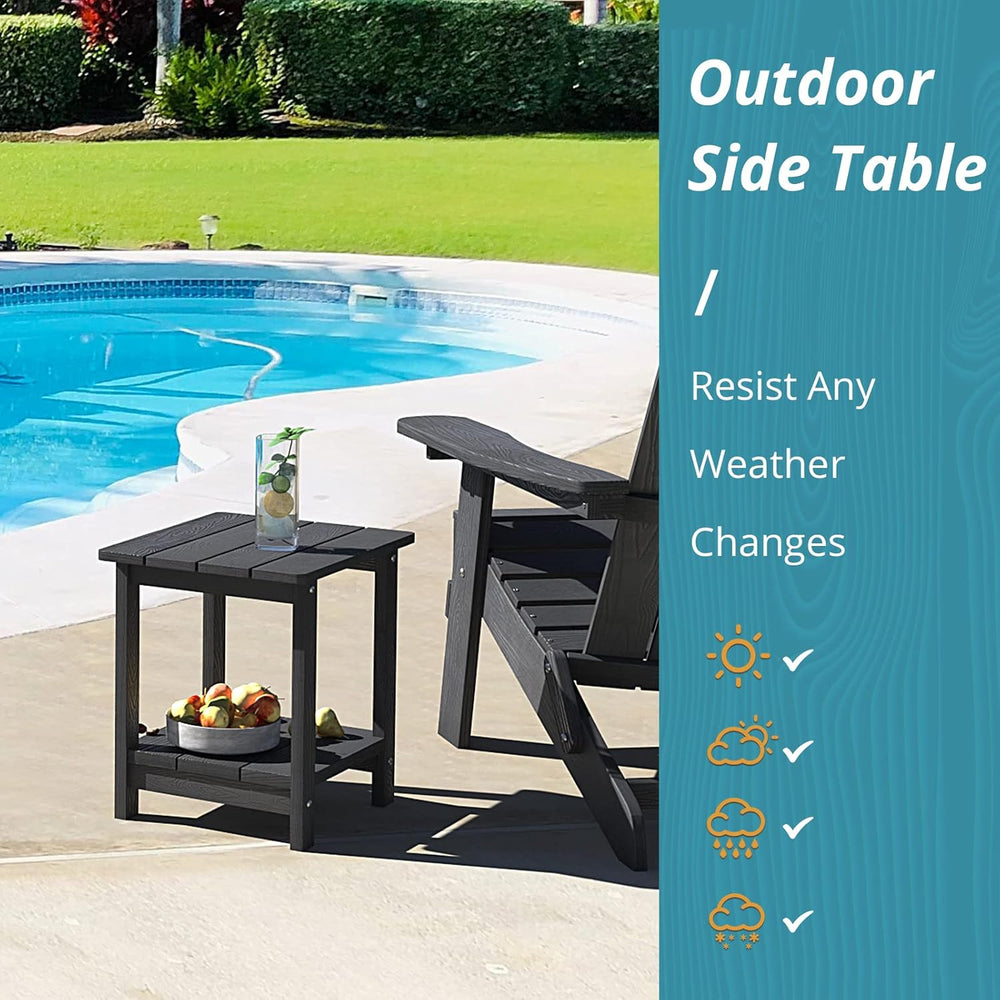 LUE BONA Outdoor Side Table, 2-Tier HDPS Small Patio Table, Black | 2-Tier Sh...