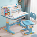 Kids Desk and Chair Set, Height Adjustable Sturdy, Kids Art Desk, Kids Study Desk and Chair Set for Boys, Home School, Drafting Desk, Ergonomic Childrens Storage Drawer (Blue)
