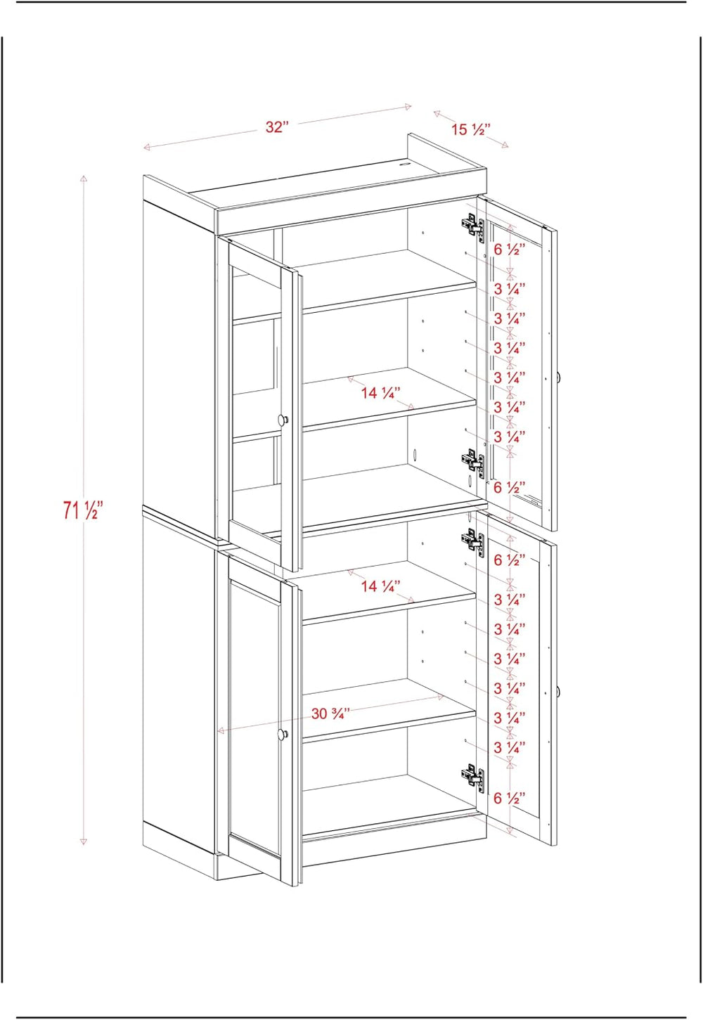 Palace Imports Solid Wood Tall Pantry Cabinet – 71.5" H x 32" W – B...