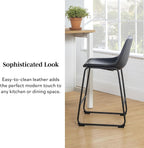 Walker Edison Douglas Urban Industrial Faux Leather Armless Counter Chairs, Set of 2, Black, 20"D x 18.5"W x 34.5"H