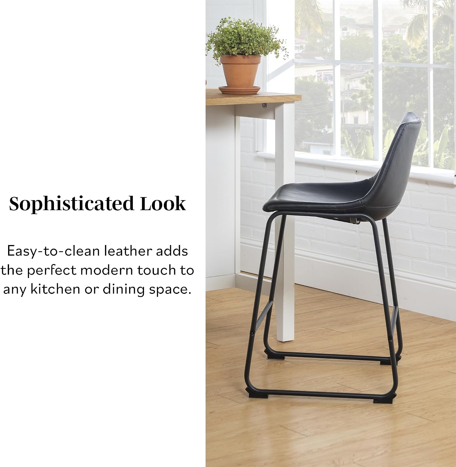 Walker Edison Douglas Urban Industrial Faux Leather Armless Counter Chairs, Set of 2, Black, 20"D x 18.5"W x 34.5"H