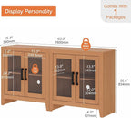 WAMPAT Farmhouse TV Stand for TVs up to 65”, Rustic Wood Entertainment Center with Adjustable Shelf, Glass Doors & Storage, Media Console Cabinet for Living-Room, Bedroom, Mocha