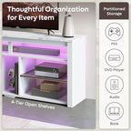 Bestier LED Tall Entertainment Center for PS4, 55 inch TV Stand for 55/60/65 inch TV, TV Console with Storage, Media TV Cabinet with Adjustable Shelf for Living Room, White Marble