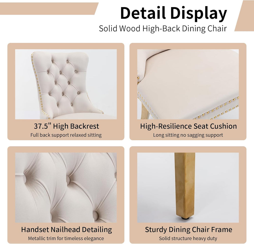 OVENTA Modern Tufted Upholstered Dining Chairs Set of 6, Beige Velvet Dining ...