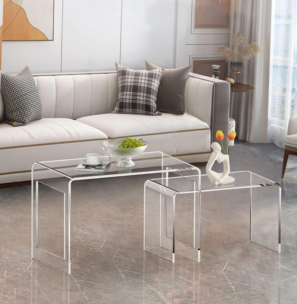 ONELUX Acrylic Coffee Table Set of 2，Nesting Side End Tables, Modern Tables f...