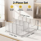 Acrylic Belt Organizer, 2 Pack Clear Belt Storage Box with 4 Adjustable Compartments, Stackable Durable Acrylic Belt Holder, Anti-Scratch Belt Display Case for Closet and Drawer Organization