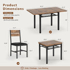 Dining Table Set for 4, Extendable Kitchen Table with 4 PU Leather Upholstered Dining Room Chairs, Wood Kitchen Table Set with Built-in Storage Rack for Dining & Small Spaces, Rustic Brown