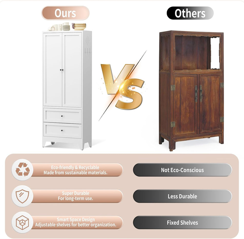 72 inch Pantry Cabinet with 2 Drawers, Freestanding Kitchen Storage Cabinet w...