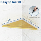 Corner Shower Shelves, 12” Recessed Tile Shower Shelf, 304 Stainless Steel Grout in Corner Tile Shower Shelves, No Drilling, Brushed Golden, 2 Pack