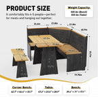 Kitchen Breakfast Nook Table Set - Solid Wood Corner Bench Dining Set for 4-6 People, L Shaped Bench for Dinner Room, Space Saving Kitchen Booth Seating with Table for Small Space, Ink Black