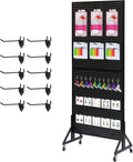 Eastern Tree 2.5'x 6' Metal Pegboard Display Stand with T-Base, Black Peg Board Panels Display with Casters, Standing Pegboard Display, Retail Display Stand, Extra 10 Pieces Hooks, Black