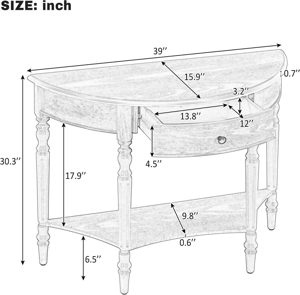 LUMISOL Half Moon Console Table with Drawer, 39'' Farmhouse Entryway ...