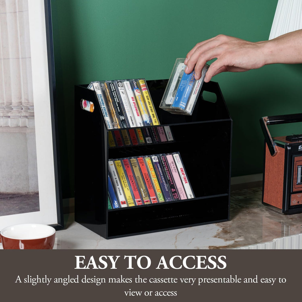 MyGift 2 Tier Modern Premium Black Acrylic Compact Cassettes Holder with Cuto...