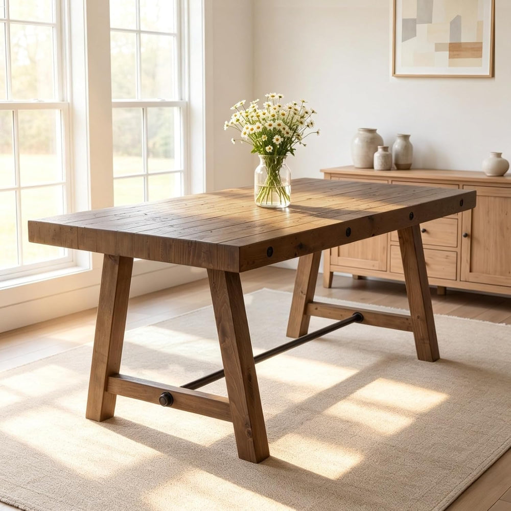 Rustic Farmhouse Dinning Table, Reclaimed Solid Wood Kitchen & Dining Roo...