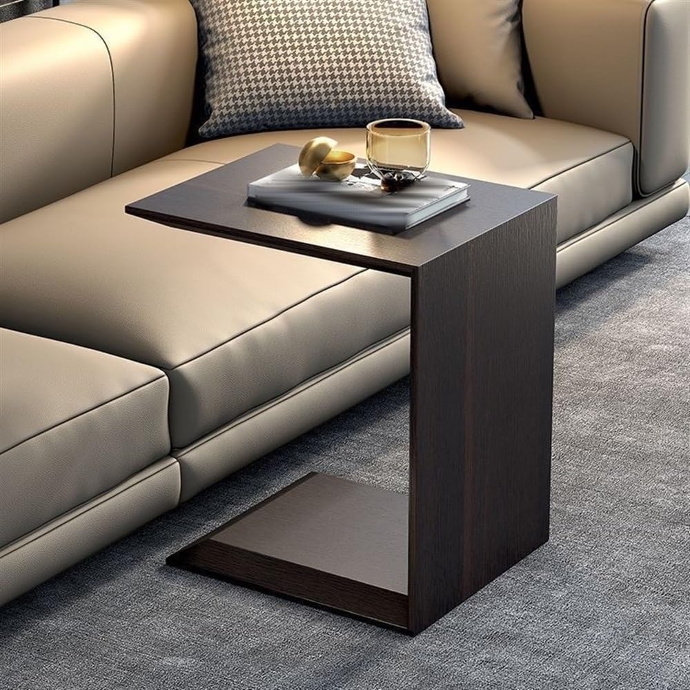 C Shaped End Tables, Solid Wood Side Table, Multipurpose Table for Bedroom, B...