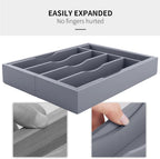 Expandable Bamboo Kitchen Drawer Organizer for Cutlery and Utensils, Adjustable Bamboo Wood Cutlery Tray in Drawer for Flatware and Silverware in Kitchen, (Grey)