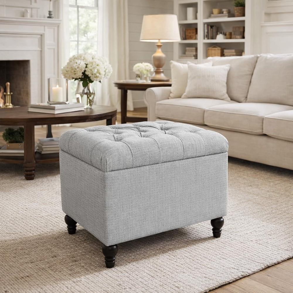 Spatial Order 24" Button Tufted Storage Ottoman - Pewter Gray