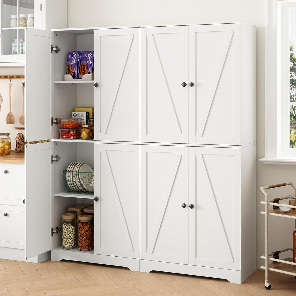 CARPETNAL Farmhouse Pantry Cabinet Set of 2, 72" Tall Wooden Storage Cab...