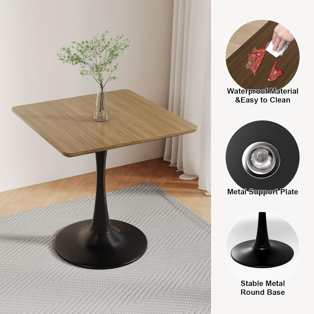 Walnut Square Tulip Table for 2, 24 Inch Small Dining Table with Metal Pedest...