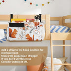 Squirrels and Fall Leaves Bedside Caddy for Dorm Bed Bedside Hanging Caddy Bag Iron Frame Storage Organizer Pocket for Bunk Home College Hospital Beds 2 Hooks