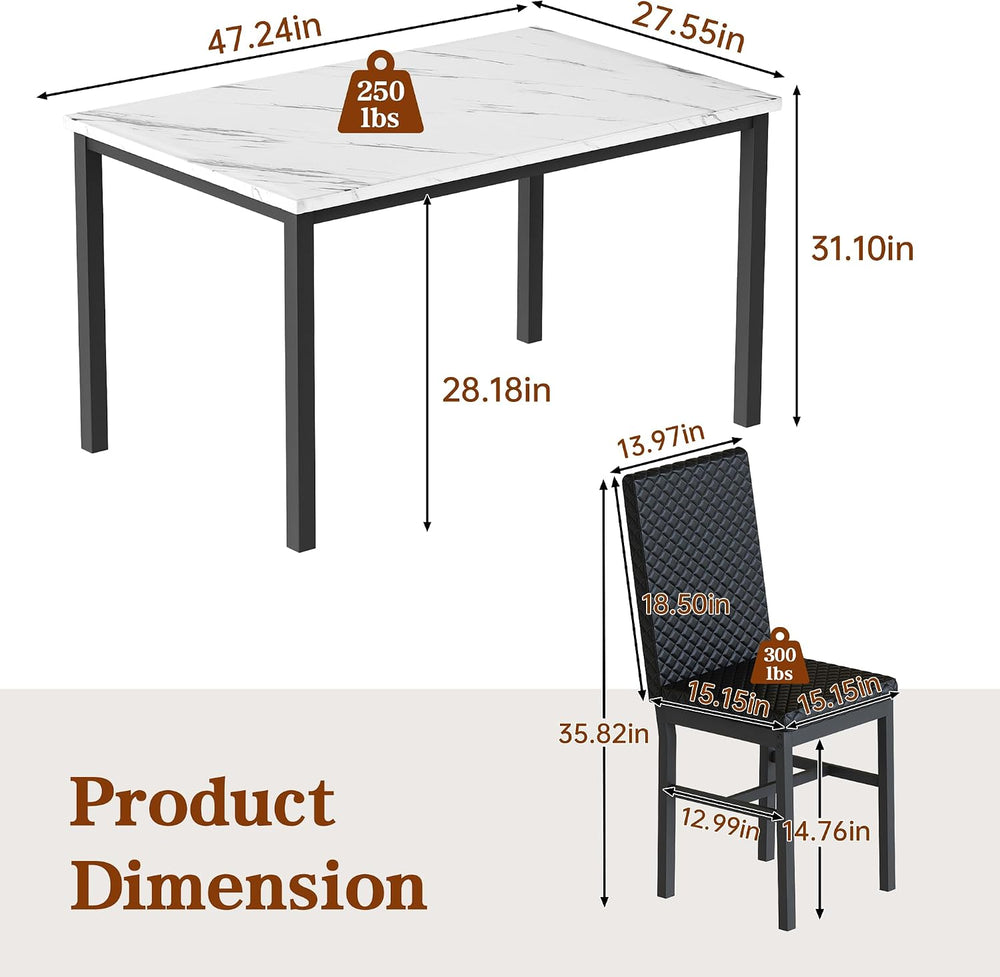 Recaceik Dining Table Set for 4, Faux Marble Kitchen Table and Chairs Set of ...