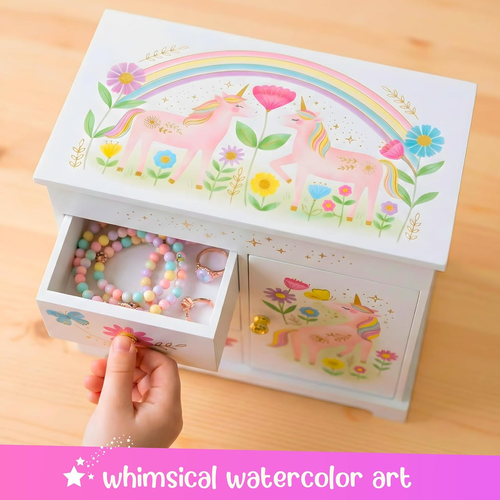 Giggle & Honey® Unicorn Musical Jewelry Box for Girls Unicorn Toys for Girls Age 4-6 Kids Jewelry Box with Drawers