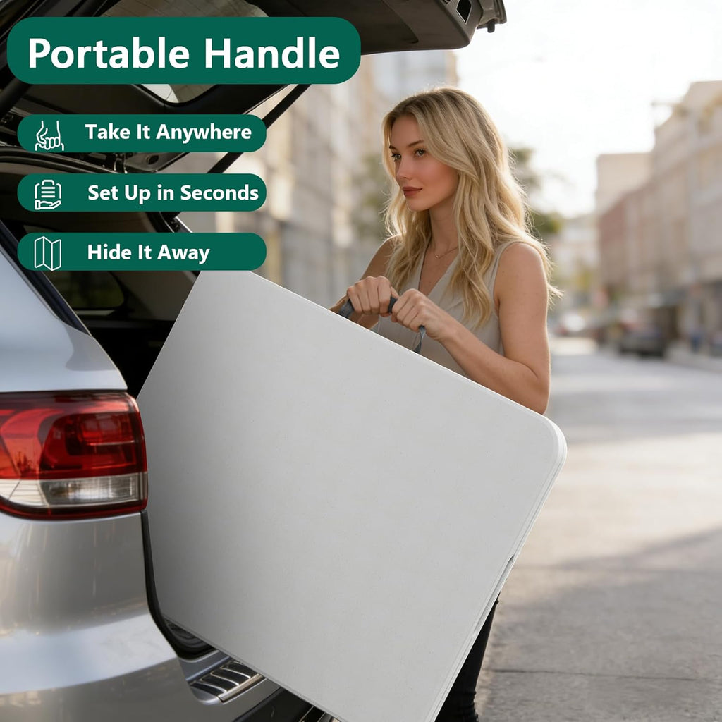 6ft Folding Table, Foldable Picnic Table Portable Table for Indoor Outdoor Use Heavy Duty Plastic Table Camping Table with Carry Handle for Party, BBQ, White