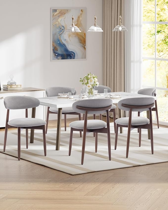 Dining Room Chairs Set of 4, Upholstered Farmhouse Dining Chairs, Modern Fabric Kitchen Chairs with Solid Wood Leg,Light Grey