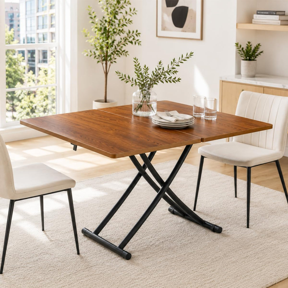 Liftable Folding Dining Table for 4, Adjustable Drop Leaf Table, Multi Functi...